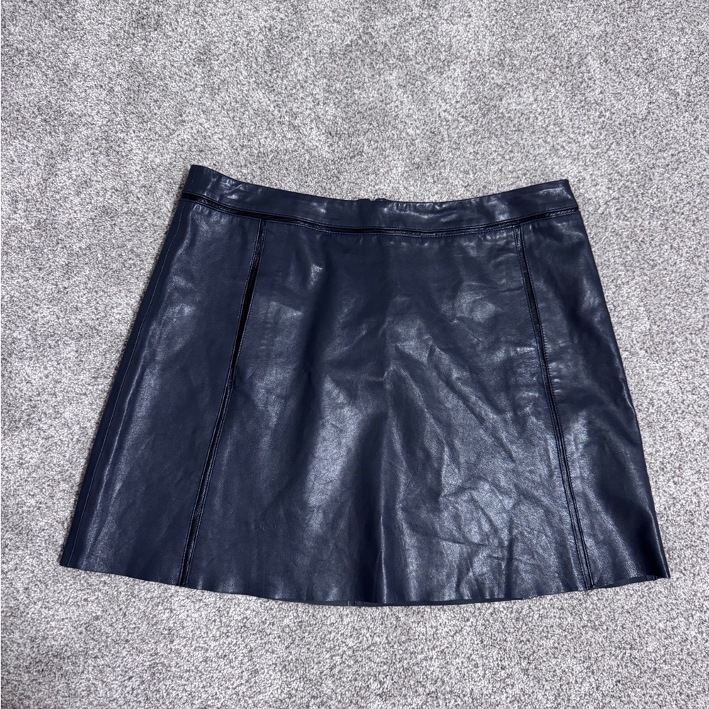 NWT Vince Leather Mini Skirt, Size 6, Coastal Blue Gray